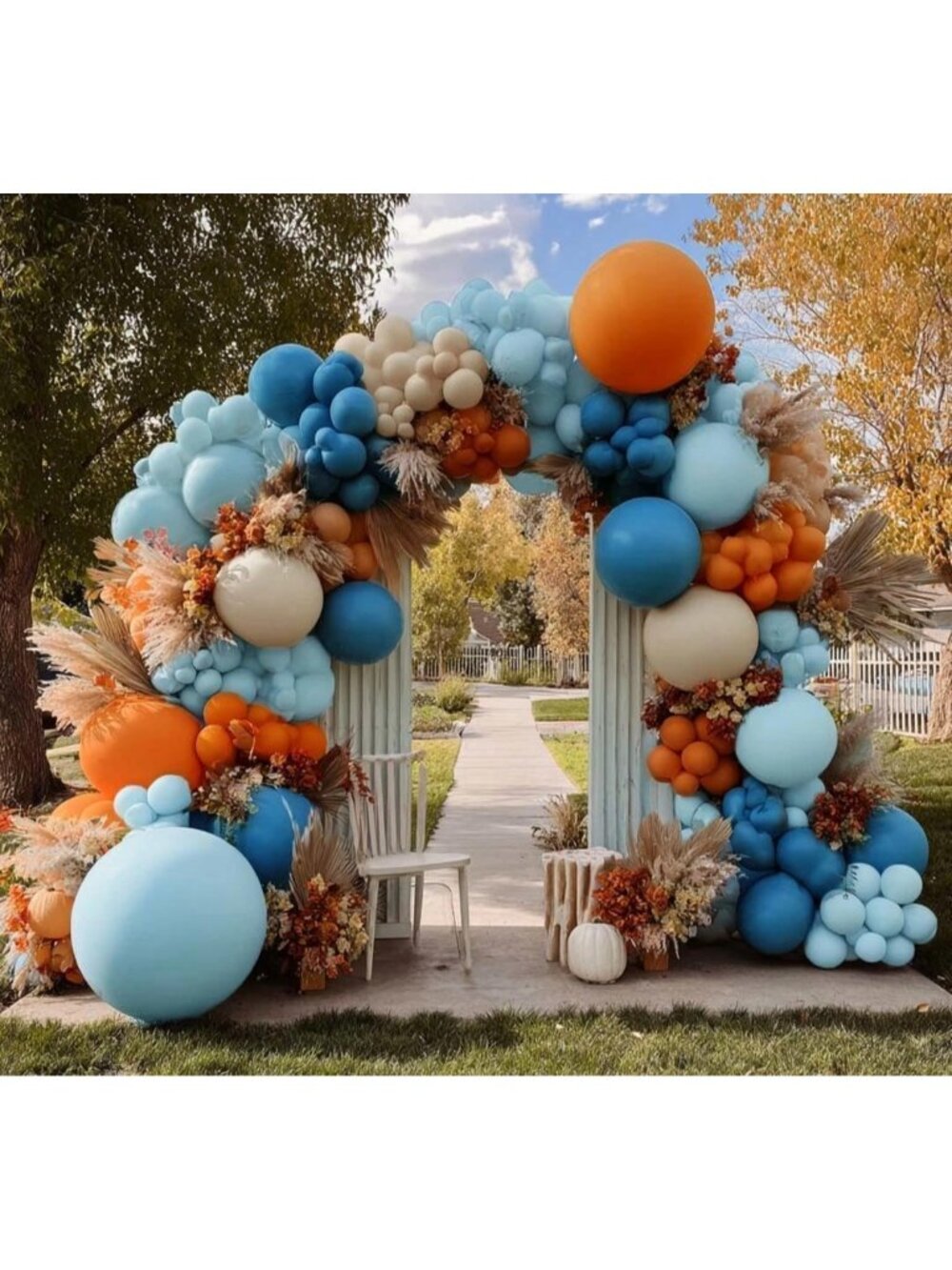 New Blue Orange White Balloon Arch Double Stuffed Balloon Kit for Fall Party